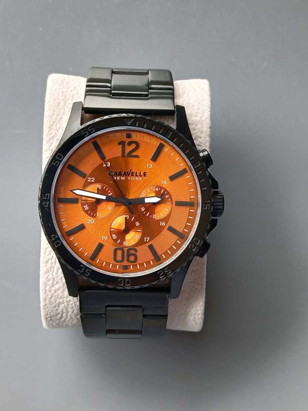 Caravelle Watch - Orange Face w/Black Steel Band